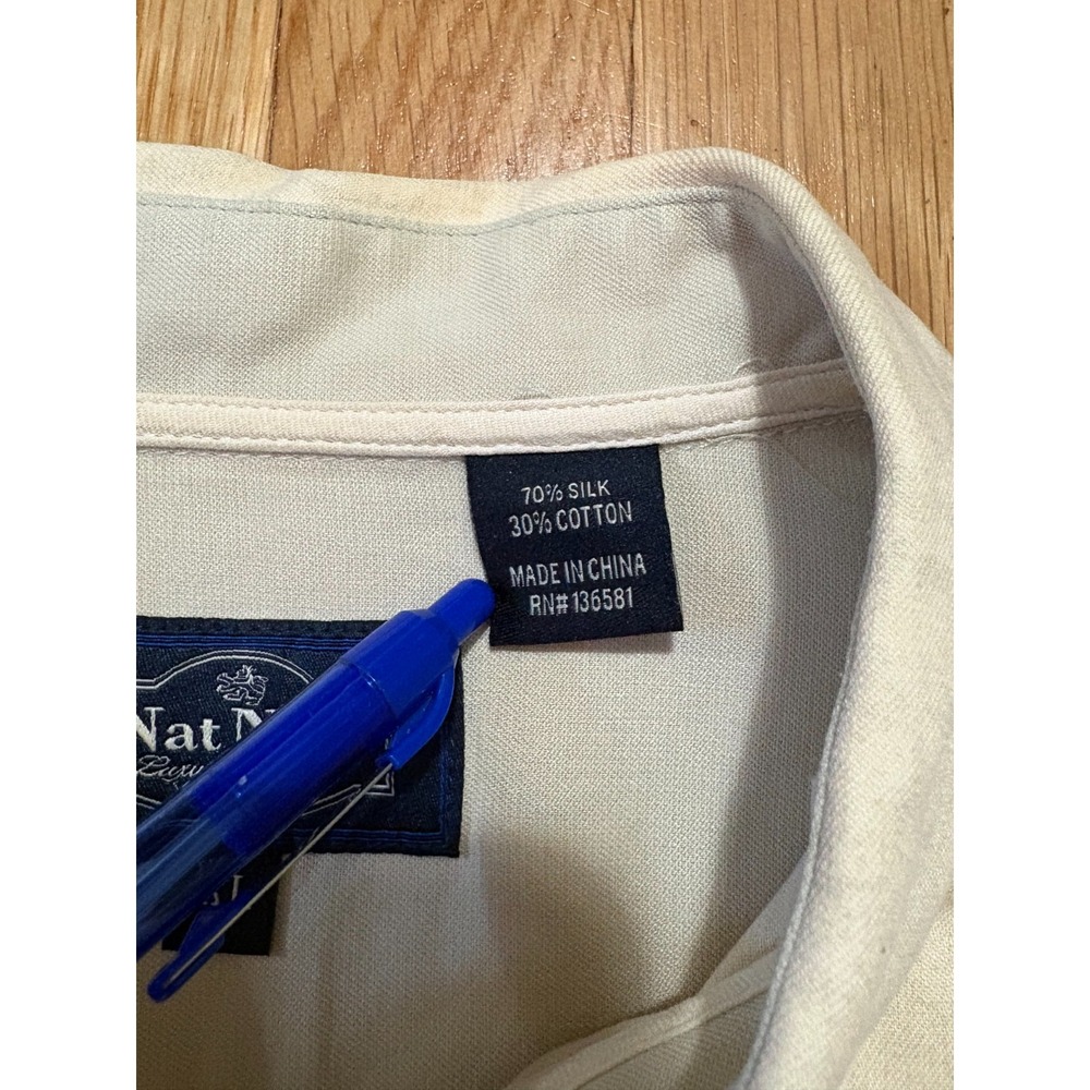 Nat Nast Silk Cotton Palm Leaf‎ Camp Shirt XL Beige Resort - Picture 3 of 12